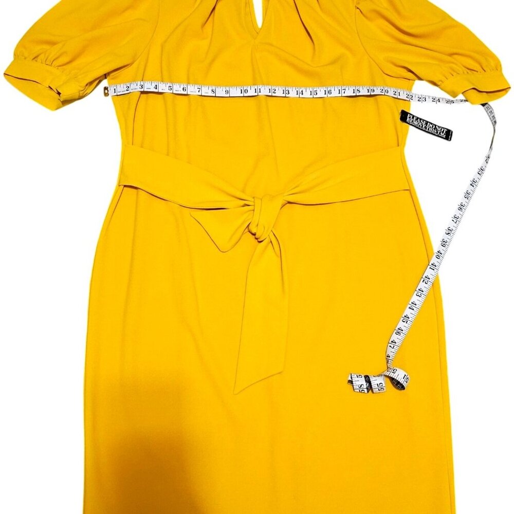 NY&C Womens Mustard Yellow Keyhole Neck Puff Sleeve Belted Midi Dress Size XXL - Picture 13 of 13